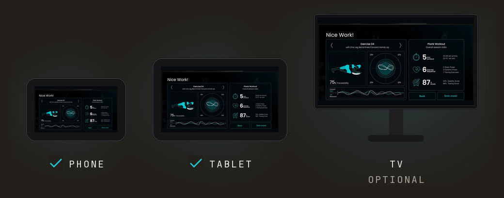 The app on a phone and a tablet; the TV is optional