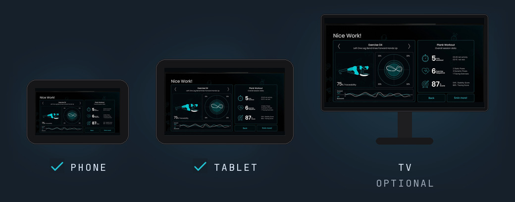 The app on a phone and a tablet; the TV is optional