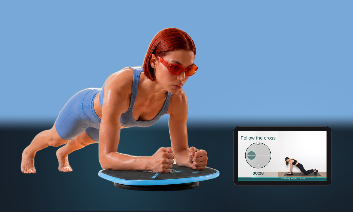 Holding a forearm plank on the board