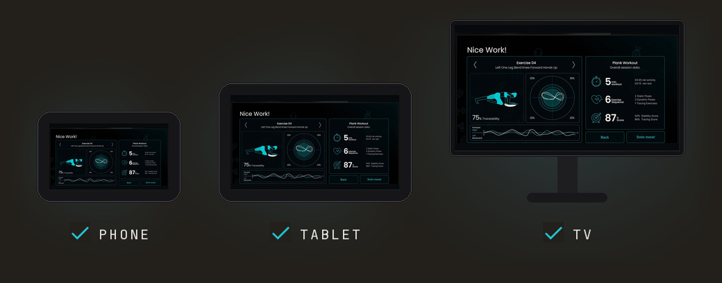 The app on a phone, a tablet, or mirrored to the TV