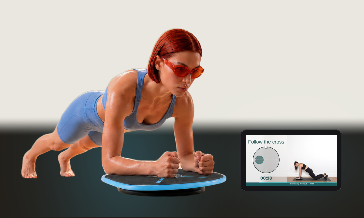 Holding a forearm plank on the board