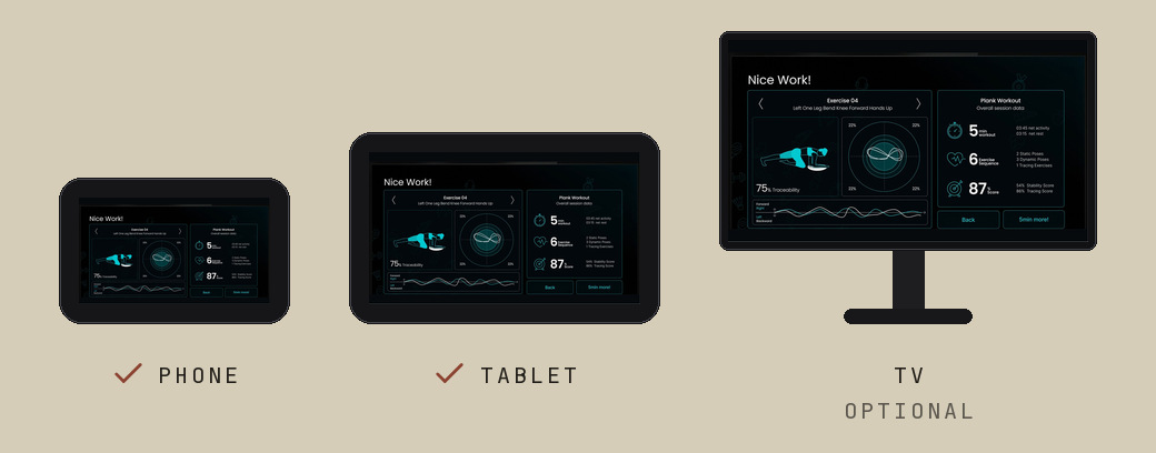 The app on a phone and a tablet; the TV is optional